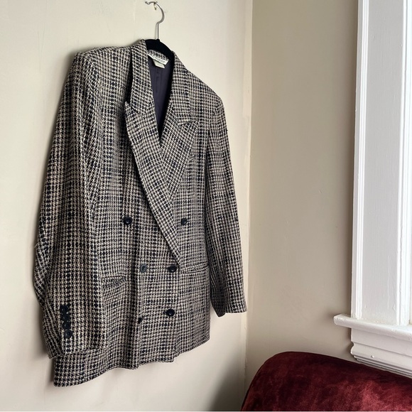 vintage austin reed 100% silk tweed double breasted blazer jacket - Picture 2 of 12
